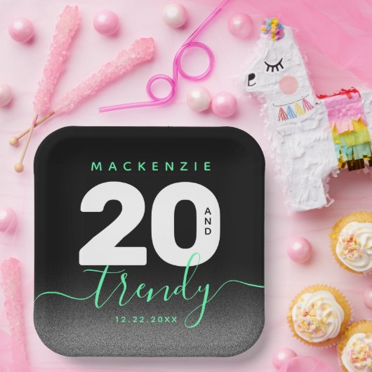 Modern Girly Mint Green 20 en Trendy Papieren Bordje (Feest)