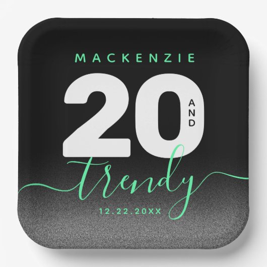 Modern Girly Mint Green 20 en Trendy Papieren Bordje (Voorkant)