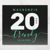 Modern Girly Mint Green 20 en Trendy Sparkling Wijnetiket (Enkel label)