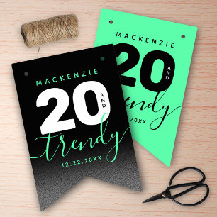 Modern Girly Mint Green 20 en Trendy Verjaardag Vlaggetjes