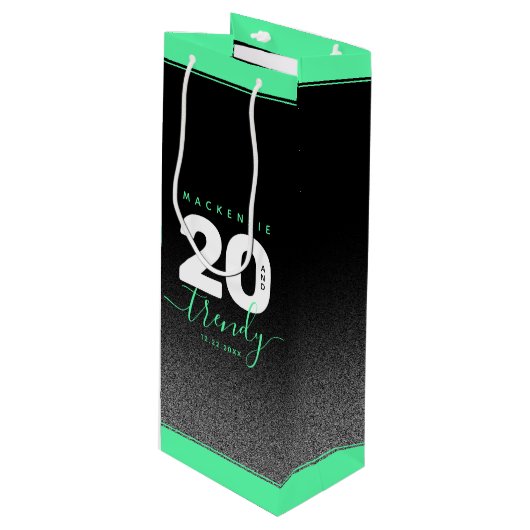 Modern Girly Mint Green 20 en Trendy Wijn Cadeautas (Voorkant Gekanteld)