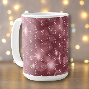 Modern Girly Monogram Dusky Roos Sparkle Koffiemok