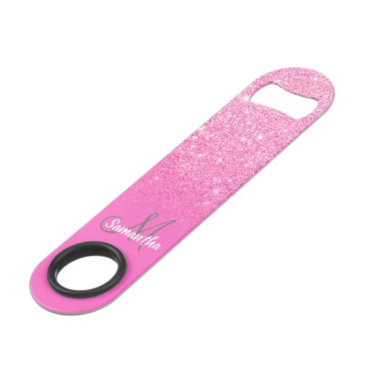 Modern girly monogram helder roze glitter ombre speed flessenopener (Voorkant Gekanteld)