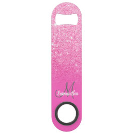 Modern girly monogram helder roze glitter ombre speed flessenopener