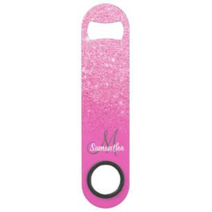 Modern girly monogram helder roze glitter ombre speed flessenopener