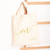 Modern Girly Monogram Script Calligrafie Gouden Na Tote Bag