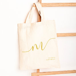 Modern Girly Monogram Script Calligrafie Gouden Na Tote Bag