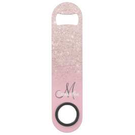 Modern girly monogram snoep roze glitter ombre speed flessenopener