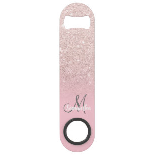Modern girly monogram snoep roze glitter ombre speed flessenopener