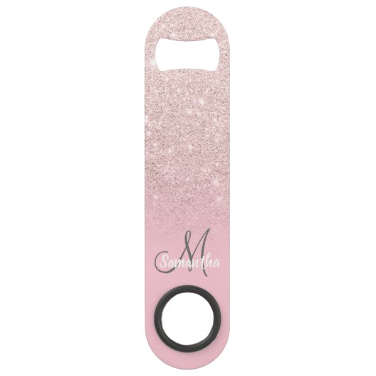 Modern girly monogram snoep roze glitter ombre speed flessenopener (Voorkant)