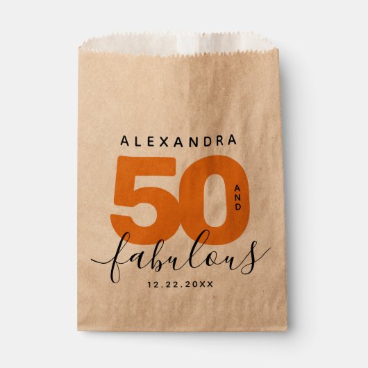 Modern Girly Oranje 50 en Fabulous Bedankzakje (Voorkant)