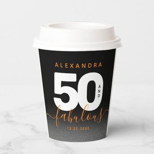 Modern Girly Oranje 50 en Fabulous Papieren Bekers (Achterkant)