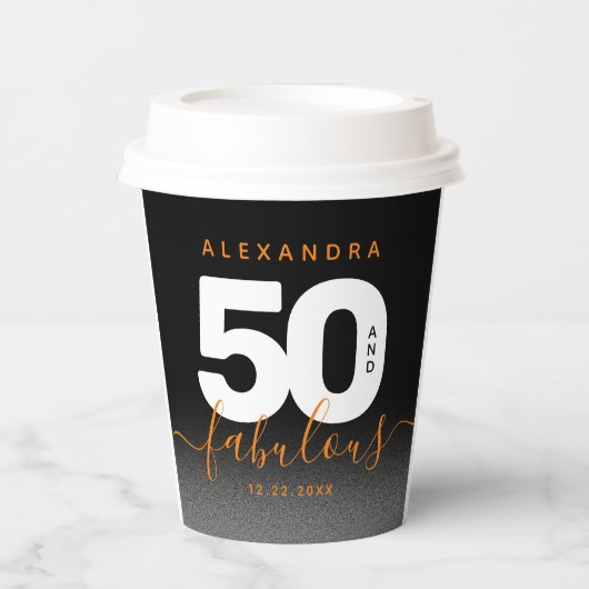 Modern Girly Oranje 50 en Fabulous Papieren Bekers (Voorkant)