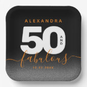 Modern Girly Oranje 50 en Fabulous Papieren Bordje (Voorkant)