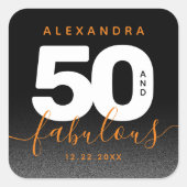 Modern Girly Oranje 50 en Fabulous Vierkante Sticker (Voorkant)