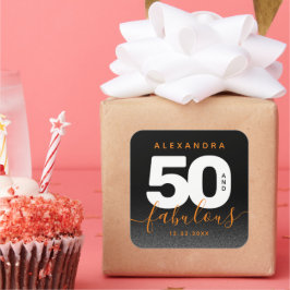 Modern Girly Oranje 50 en Fabulous Vierkante Sticker