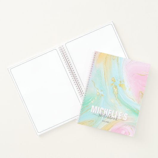 Modern Girly Pastel Unicorn Elegant Sketchbook Notitieboek (Binnen)