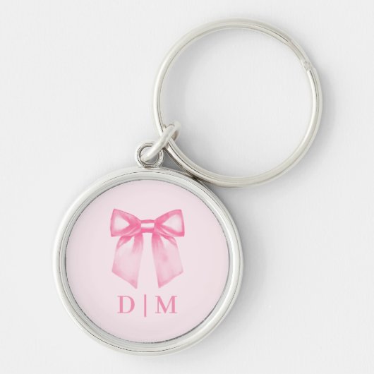 Modern Girly Pink Bow Monogram Sleutelhanger (Voorkant)