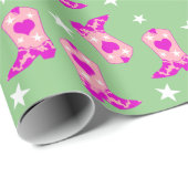 Modern Girly Pink Cowgirl Westerne Boots Green Cadeaupapier (Rol Hoek)