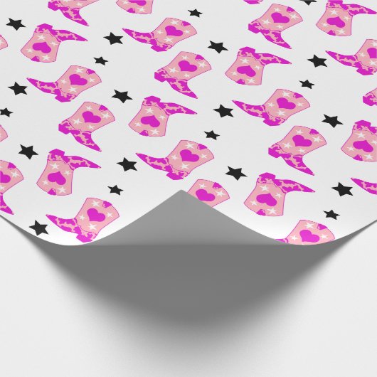 Modern Girly Pink Cowgirl Westerne Boots Stars Cadeaupapier (Hoek)