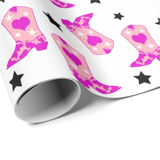 Modern Girly Pink Cowgirl Westerne Boots Stars Cadeaupapier (Rol Hoek)