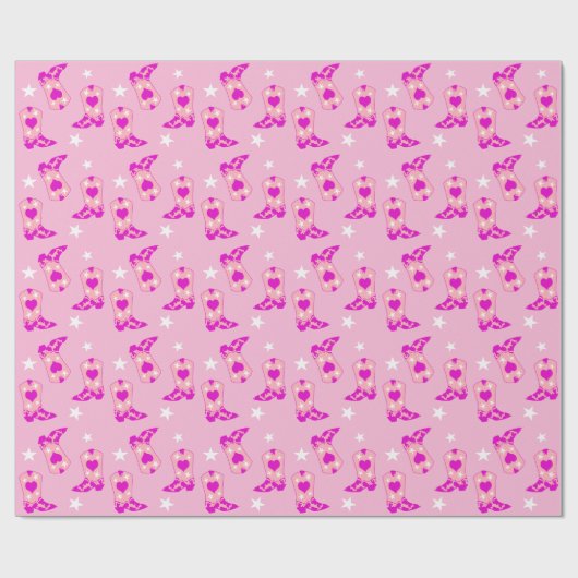 Modern Girly Pink Cowgirl Westerne Boots Stars Cadeaupapier (Vlak)
