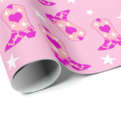 Modern Girly Pink Cowgirl Westerne Boots Stars Cadeaupapier (Rol Hoek)