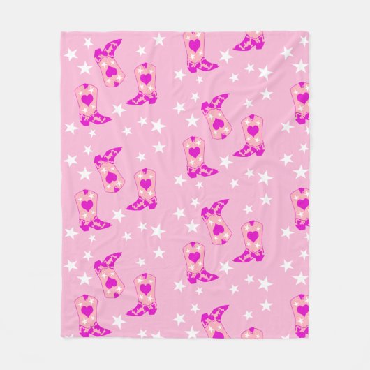 Modern Girly Pink Cowgirl Westerne Boots Stars Pin Fleece Deken (Voorkant)