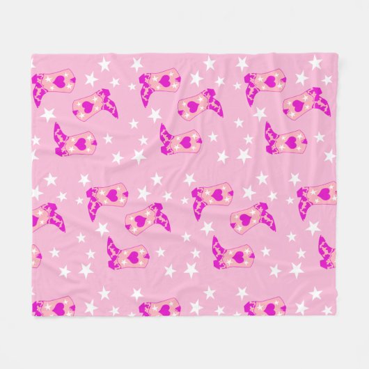 Modern Girly Pink Cowgirl Westerne Boots Stars Pin Fleece Deken (Voorkant (Horizontaal))