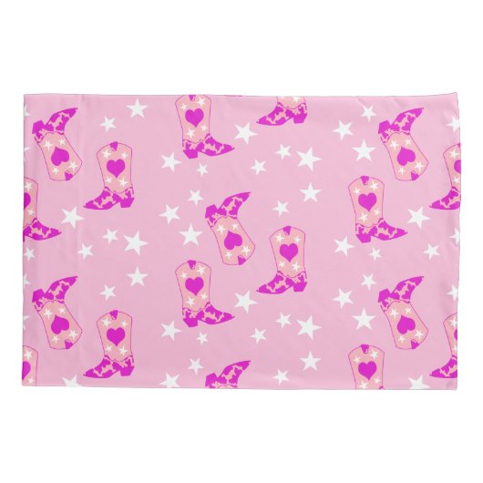 Modern Girly Pink Cowgirl Westerne Boots Stars Pin Kussensloop (Achterkant)