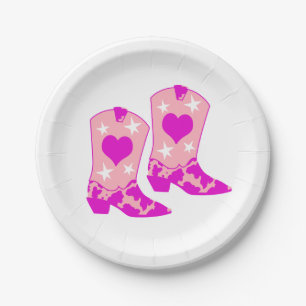 Modern Girly Pink Cowgirl Westerne Boots White Papieren Bordje