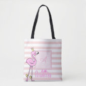 Modern Girly Pink Flamingo, Striped, Monogram Tote Bag (Voorkant)