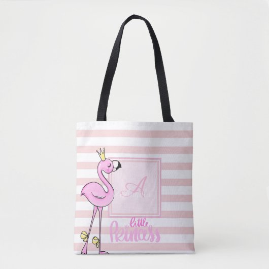 Modern Girly Pink Flamingo, Striped, Monogram Tote Bag (Voorkant)