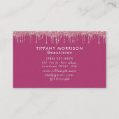 Modern Girly Pink Glitter Drip Monogram Script Visitekaartje (Achterkant)
