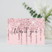 Modern Girly Pink Glitter Drippings Promo Code Bedankkaart (Staand voorkant)