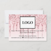 Modern Girly Pink Glitter Drippings Promo Code Bedankkaart (Achterkant)