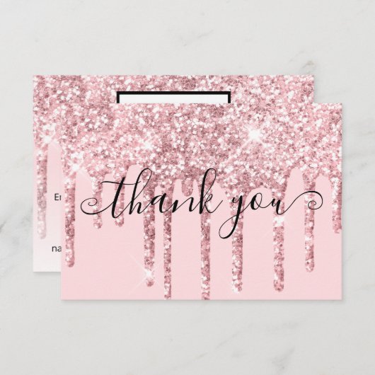Modern Girly Pink Glitter Drippings Promo Code Bedankkaart (Voorkant / Achterkant)