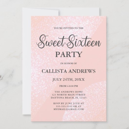 Modern Girly Pink Glitter Geometrische Sweet 16 Kaart (Voorkant)