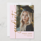 Modern Girly Pink & Gold 4 foto afstudeerfeest Kaart (Voorkant)