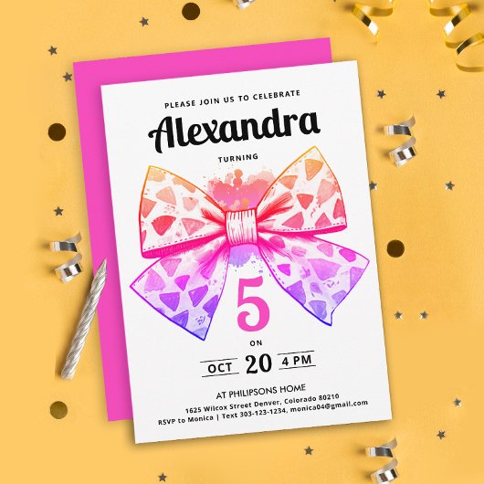 Modern Girly Pink Gradient Bow Waterverf Verjaarda Kaart