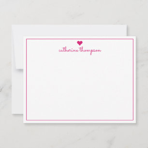 Modern Girly Pink Magenta Heart Feminine Script Notitiekaartje