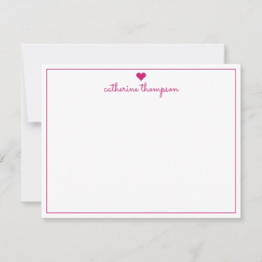 Modern Girly Pink Magenta Heart Feminine Script Notitiekaartje (Voorkant)