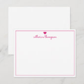 Modern Girly Pink Magenta Heart Feminine Script Notitiekaartje (Voorkant / Achterkant)