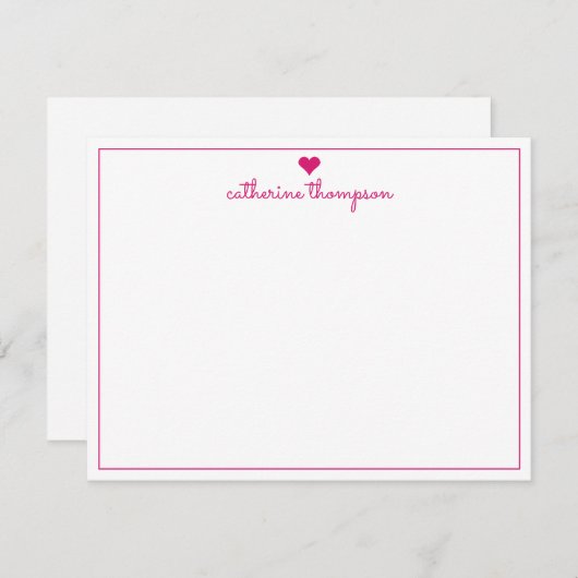 Modern Girly Pink Magenta Heart Feminine Script Notitiekaartje (Voorkant / Achterkant)