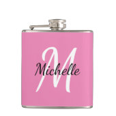 Modern Girly Pink Monogram Naam + Initiaal Heupfles (Voorkant)