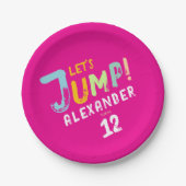 Modern Girly Pink Trampoline Jump Kind Bounce Part Papieren Bordje (Voorkant)