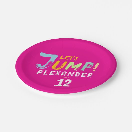 Modern Girly Pink Trampoline Jump Kind Bounce Part Papieren Bordje (Gekanteld)