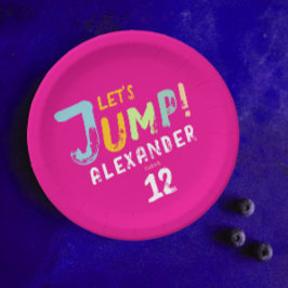 Modern Girly Pink Trampoline Jump Kind Bounce Part Papieren Bordje