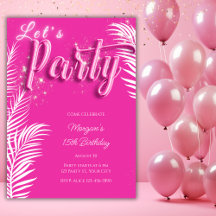 Modern Girly Pink Tropical Pool Verjaardagsfeest