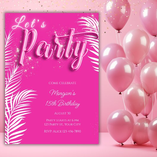 Modern Girly Pink Tropical Pool Verjaardagsfeest Kaart
